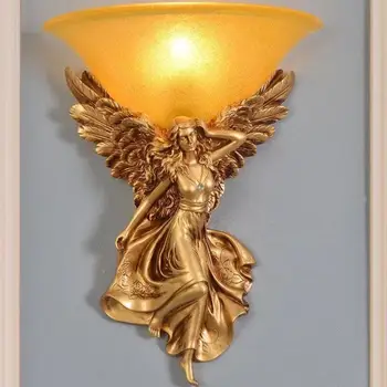 Европейский настенный светильник angel, Золотые Роскошные настенные светильники angel, лампа E14, светодиодные лампы, внутреннее настенное освещение, прикроватная лампа, Художественная настенная лампа