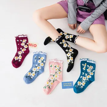 Женские хлопчатобумажные носки, Модный универсальный тренд на завивку с мелким цветочным принтом, Прекрасный сладкий грибок, Свободные женские носки Scoks I213