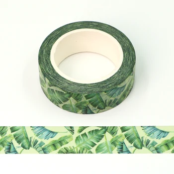 1шт Клейкая лента для маскировки тропических растений Green Leave Washi Tape Принадлежности для журналов Материал для ведения журнала DIY Craft 15 мм