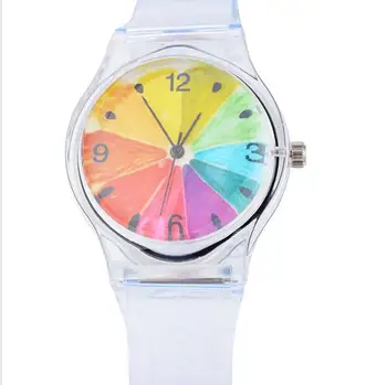 Pop moda selvagem selvagem série silicone transparente multi-color modelos femininos pin fivela rodada relógio de quartzo