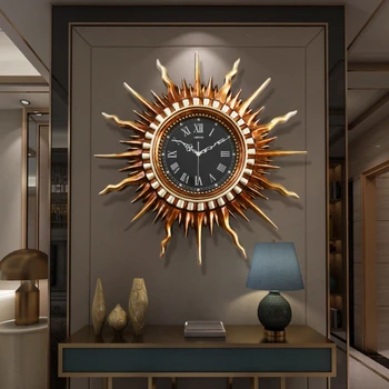 Настенные часы Украшение гостиной Виллы Настенные часы Домашняя Атмосфера Металлические Бесшумные Кварцевые Часы