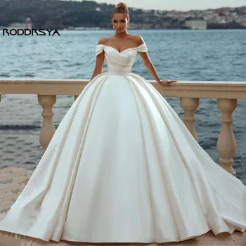 RODDRSYA Элегантные свадебные платья трапециевидной формы 2023, сексуальное Атласное свадебное платье с открытыми плечами на шнуровке сзади, шлейф на заказ