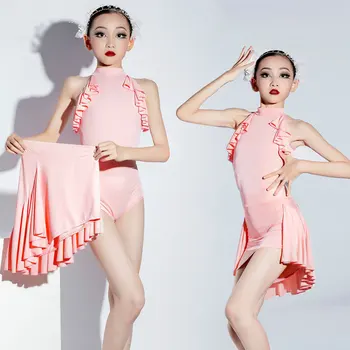 Платье для латиноамериканских танцев для девочек, детские розовые юбки, костюм, профессиональная одежда для выступлений, детская танцевальная одежда