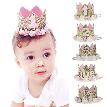 Повязка на голову на День рождения ребенка, Красивая Цветочная корона, Шляпа на День рождения для мальчика, подарок для девочек, Аксессуары для маленьких девочек