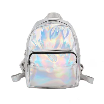 Женские школьные блестящие лазерные Мини-рюкзаки для путешествий Милые Женские Кожаные Рюкзаки Серебристый Маленький Голографический рюкзак