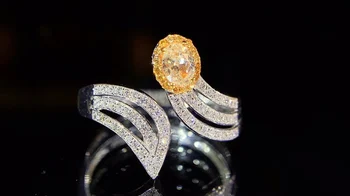Изысканные ювелирные изделия с настоящими желтыми бриллиантами 18 карат 0,266 карат, обручальные женские кольца для женщин, кольцо с мелкими бриллиантами, TX