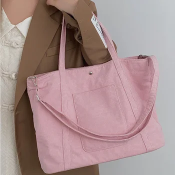 Вельветовая сумка-тоут большой емкости для женщин, сумки, однотонные сумки через плечо для студенческих книг для девочек, повседневная женская сумка через плечо
