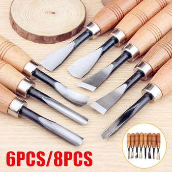 8шт и 6шт Инструменты для сухой ручной резьбы по дереву Woodpecker, профессиональный набор долот для деревообработки, инструменты для выдалбливания отверстий