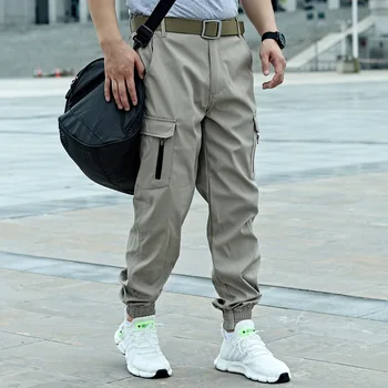 Весенне-осенние мужские тактические брюки на молнии с несколькими карманами, повседневные спортивные брюки, мужские прочные водонепроницаемые камуфляжные брюки-карго