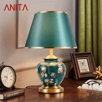 Современная настольная лампа из зеленой керамики ANITA с креативным затемнением, модный декор для дома, гостиной, спальни