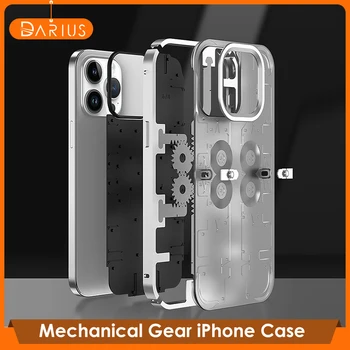 Роскошный чехол с металлической рамой из сплава Mechanical Gear для iphone 12 13 14 Pro Max 14Pro, матовая противоударная задняя крышка с защитой от отпечатков пальцев