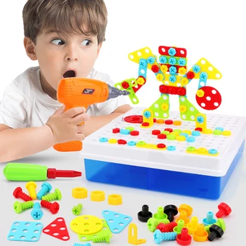 Сверлильный винт 3D Креативная Мозаика Игрушки-головоломки для детей Строительные Кирпичи Игрушки Дети DIY Набор электродрелей Обучающая игрушка для мальчиков