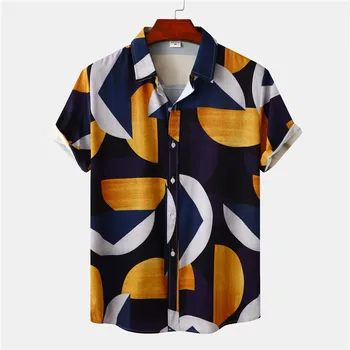 Модная Мужская рубашка с абстрактным принтом, Летняя Новинка 2023, Гавайская рубашка на пуговицах с коротким рукавом, мужская Уличная одежда, Повседневные Рубашки, Блузки