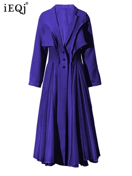IEQJ Сшитые сетчатые плиссированные льняные макси-платья больших размеров с длинным рукавом, винтажное элегантное платье 2023 года, новая одежда 3W6617