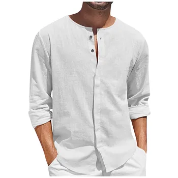 2023 Новые Рубашки Для мужчин, ретро-блузка на пуговицах, Хлопковая льняная рубашка с длинным рукавом, однотонный повседневный топ Корейской моды