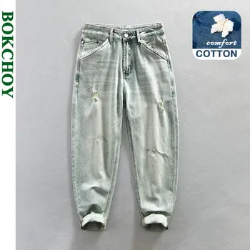 2023 Весна-лето, Новые Повседневные Рваные джинсы для мужчин, Уличная одежда из мягкого хлопка, Свободные мужские брюки оверсайз A1015