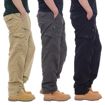 Коричневые брюки-карго, мужские свободные комбинезоны, мужские уличные военные тактические брюки с эластичной резинкой на талии, повседневные рабочие брюки из чистого хлопка, брюки