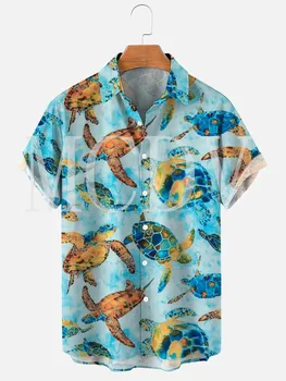 Гавайская рубашка turtle Ocean Hawaiian3D с принтом по всему телу Мужская И Женская Повседневная дышащая гавайская рубашка с коротким рукавом