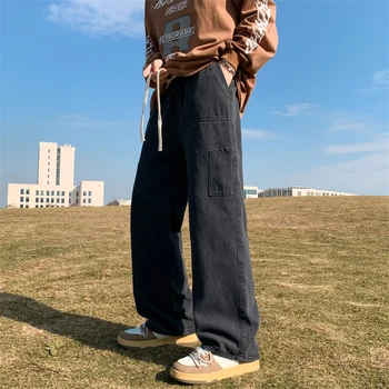 2023 Весенне-летние мужские джинсы-карго с широкими штанинами в корейском стиле, трендовые Прямые мешковатые джинсовые брюки, мужские винтажные брюки Z67