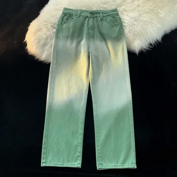 Классические Весенние мужские Зеленые прямые джинсы Повседневные стрейчевые джинсовые брюки Мужской бренд Свободные Высококачественные Широкие брюки C156