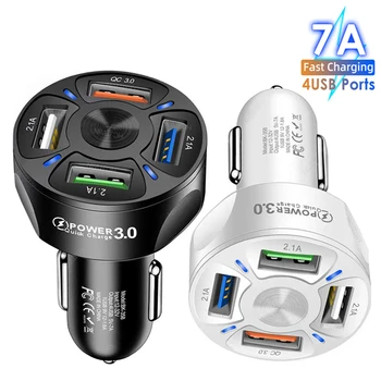 4-Портовое автомобильное USB-зарядное устройство 7A 48 Вт Быстрая зарядка 3,0 4,0 Универсальная быстрая зарядка 18 Вт в автомобиле Зарядное устройство для мобильного телефона Адаптер автомобильного зарядного устройства
