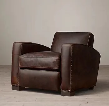 Одноместный диван в американском стиле в стиле сельского ретро, легкое роскошное кресло для отдыха, высококачественное кожаное кресло-диван из масляного воска
