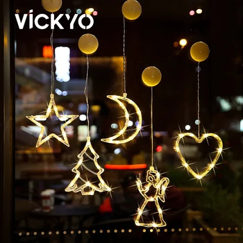 Освещение рождественских украшений VICKYO 3D Светодиодные гирлянды на присосках Праздничный свет для Рождественской вечеринки, освещение окон спальни, террасы