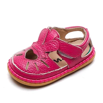 Летние Детские сандалии для девочек, детская кожаная обувь с мягкой подошвой, предотвращающая столкновения, повседневная пляжная обувь для малышей SOH006