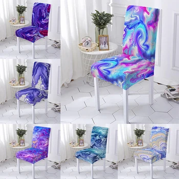 Фиолетовый волнистый чехол для стула, съемный эластичный пылезащитный чехол для стула для столовой, декор для банкета с мраморным принтом, Защита сиденья