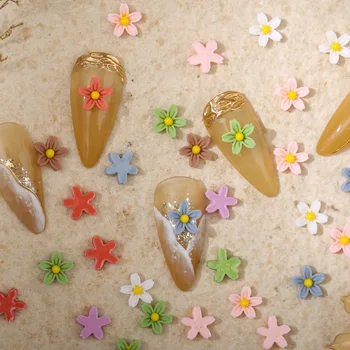 Подвески из смолы, украшения для ногтей, 3D Красочные Стразы с плоской спинкой в виде мини-цветка, Поделки из акрилового декора, Дизайн ногтей, маникюр