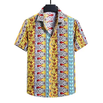 Повседневная рубашка с этническим принтом 2023 года, отложной воротник, короткий рукав, Гавайская уличная одежда, Гавайские винтажные летние топы M-3XL