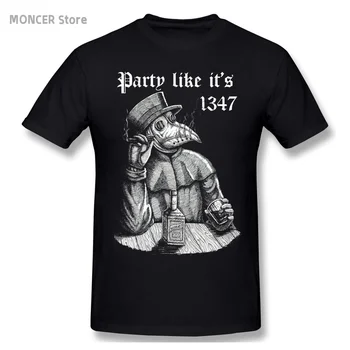 Вечеринка, как в 1347 году, Винтажная мужская футболка с чумным доктором, средневековый ужас, забавная футболка, футболки, одежда из хлопка 4XL 5XL