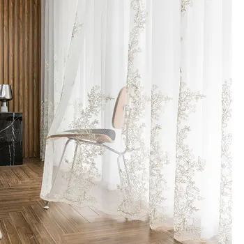Роскошные тюлевые шторы с цветочной вышивкой для гостиной, кухни, балкона, Белая вуаль Украшает Полупрозрачные Современные шторы для спальни
