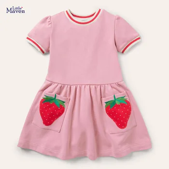 Летнее хлопчатобумажное платье Little maven 2023 для маленьких девочек, милая детская повседневная одежда, мягкие и комфортные платья для детей