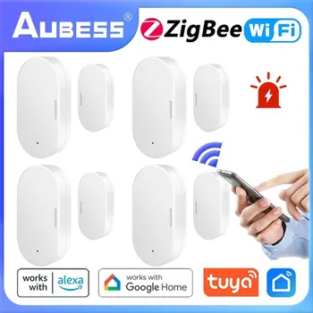 Zigbee Smart WiFi Дверной датчик, детекторы открытия / закрытия дверей, оповещение приложения WiFi / звуковая охранная сигнализация С Alexa Google