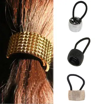 2019 Женская мода в стиле панк с заклепками, кольцо, эластичная лента для волос, веревка, Конский хвост, Серебристо-золотой Аксессуар для волос, инструменты для волос
