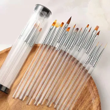 15Style Transparent Acryl Nagel Pinsel Von Gel Nail art Pens Kunst Fur Gradienten Malerei Nagel Manikure Werkzeuge