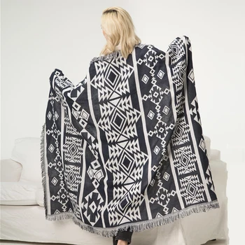 Оригинальное покрывало в стиле бохо с двусторонним геометрическим декором, диванное одеяло для дивана, скандинавское полотенце, покрывало для кровати, хлопчатобумажный вязаный жаккард XT12