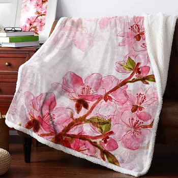 Акварельное зимнее теплое кашемировое одеяло Sakura для кровати, шерстяные одеяла для офиса, покрывало на кровать