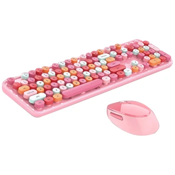 Комбинированная беспроводная клавиатура и мышь 2.4 G, губная помада, 104 клавиши, набор клавиатур и мышей для портативных ПК, домашнего офиса, разноцветный