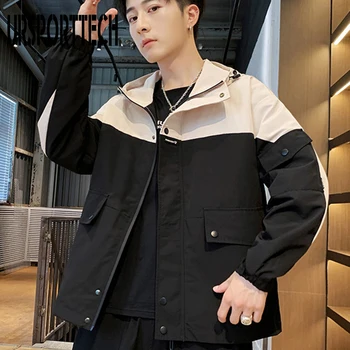 Мужская куртка URSPORTTECH, весенне-осенние повседневные тонкие куртки в стиле пэчворк, высококачественная мужская ветровка, пальто с капюшоном, верхняя одежда, одежда