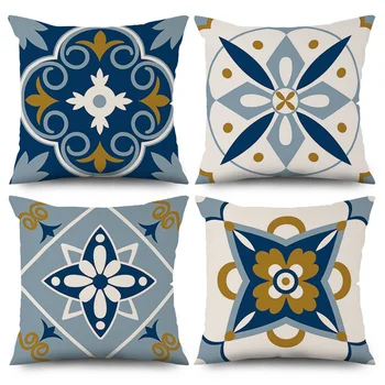 Желто-синий геометрический принт в скандинавском стиле, чехол для диванной подушки, Наволочка, украшение для дома, вечеринки, автомобиля, Постельные принадлежности