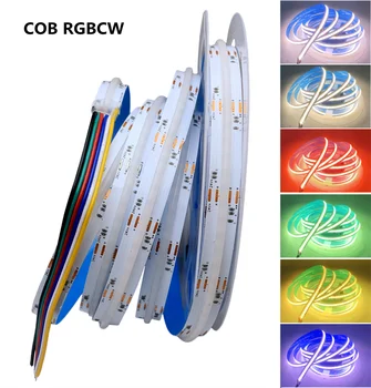 RGB + CCT COB LED Strip Light 24V 840LEDs / M 5IN1RGB + Белый + Теплый Белый Брелок Лента Лампа Высокой Плотности Гибкая Подсветка Украшения Дома