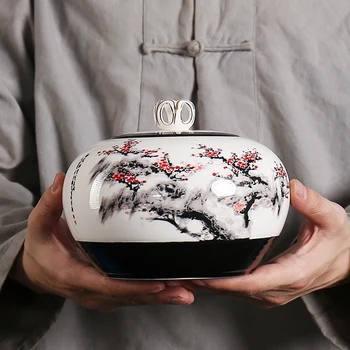 Керамический чайник с ручной росписью в китайском стиле, большой герметичный чайник, бочка для домашнего чая, горшок для хранения продуктов, высококачественная подарочная коробка в чернильном стиле