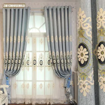Европейские шторы с вышивкой для гостиной, столовой, спальни, простая жаккардовая напольная ширма с полупрозрачной отделкой