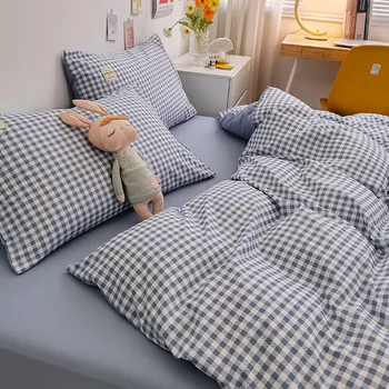 Простой хлопковый комплект постельного белья в японском стиле, выстиранный щеткой, Мягкое и удобное пуховое стеганое одеяло, постельное белье для односпальной двуспальной кровати