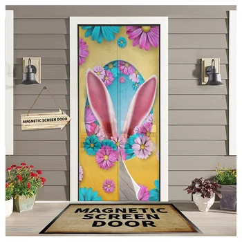 Кухонная занавеска с Заячьими ушками в виде цветка на Пасху, Магнитная москитная Сетка, занавеска для летней спальни, дверная занавеска от насекомых