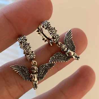 Новый креативный дизайн Серьги в виде крыльев Ангела тайского серебристого цвета для женщин и мужчин в стиле панк в подарок