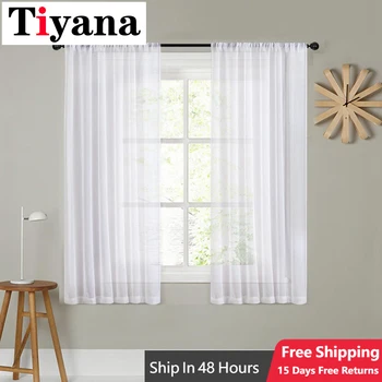 Короткая штора Tiyana Белого цвета для гостиной, кухни, прозрачных штор, декора на двери, свадебной вечеринки, оконных штор Cortinas