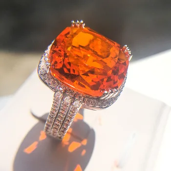 Квадратное кольцо с крупным оранжевым драгоценным камнем, обручальное кольцо в богемном стиле для женщин, кольцо с микроинструментом из циркона, вечерние украшения, обручальное кольцо